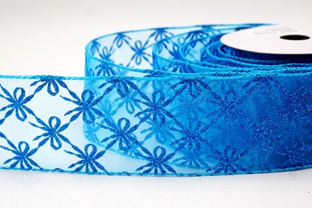 Lt. Blue Glitter Tied Bow Pattern Wired Ribbon_KW0460GC-12-213